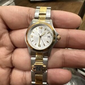 Runs Womens ESQ by Movado CNH 28mm Gold Silver Two Tone Watch New Battery Dainty